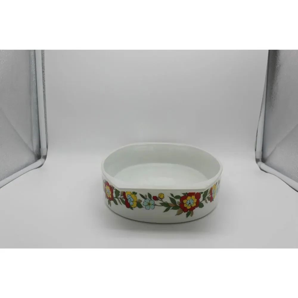 Set of 2 Vtg Real Calorama Floral Genuine Porcelain Oven Ware 64 oz & 48 oz Oval